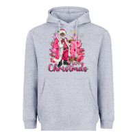 Heather Grey Pink Merry Christmas Black Santa Heavyweight Hoodie - MaliasSmallBusiness