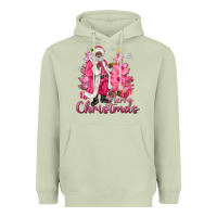 Matcha Pink Merry Christmas Black Santa Heavyweight Hoodie - MaliasSmallBusiness