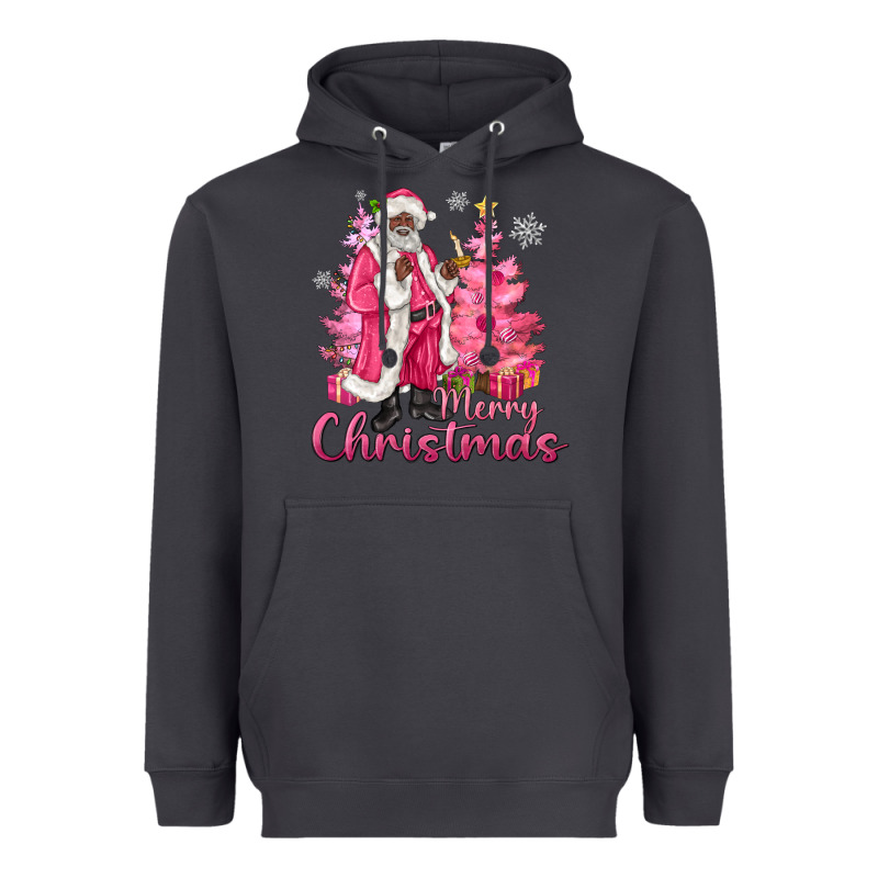 Pink Merry Christmas Black Santa Heavyweight Hoodie by MaliasSmallBusiness | Teevron