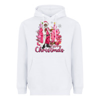 White Pink Merry Christmas Black Santa Heavyweight Hoodie - MaliasSmallBusiness