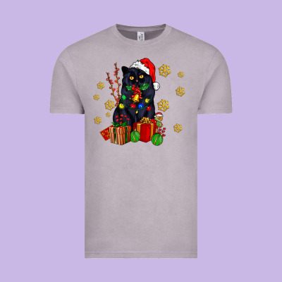 Black Cat Meowy Christmas Vintage Tee Designed By Adodesignshop