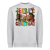 Heather Grey Merry christmas horses Heavyweight Sweatshirt - FaDigitalArtStudio
