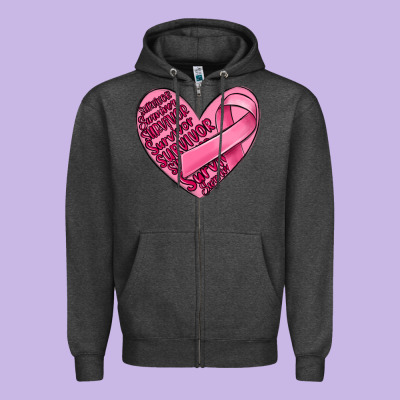 Heart Breast Cancer Zipper Hoodie Designed By Maliassmallbusiness