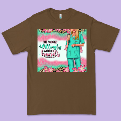 Premium Tee she works willingly with her hands blonde nurse