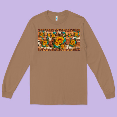 Sunflower Gemstone Leopard Cowhide Horseshoe License Plate Long Sleeve Tee Designed By Artiststas