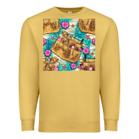 Antique Gold hairdresser apron and flowers with turquoise glitter seamless pattern  Premium Sweatshirt - BundleAndBundleShop