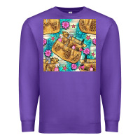 Purple hairdresser apron and flowers with turquoise glitter seamless pattern  Premium Sweatshirt - BundleAndBundleShop