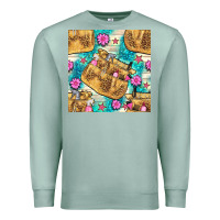 Seafoam hairdresser apron and flowers with turquoise glitter seamless pattern  Premium Sweatshirt - BundleAndBundleShop
