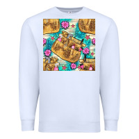 White hairdresser apron and flowers with turquoise glitter seamless pattern  Premium Sweatshirt - BundleAndBundleShop