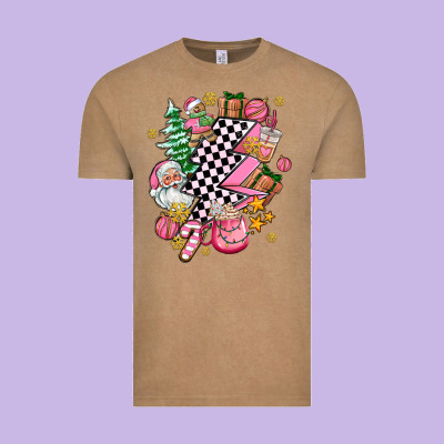 Pink Christmas Lightning Bolt Vintage Tee Designed By Adodesignshop