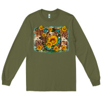 Army Green sunflower gemstone leopard cowhide horseshoe background Long Sleeve Tee - Artiststas