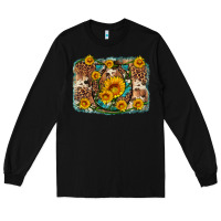 Black sunflower gemstone leopard cowhide horseshoe background Long Sleeve Tee - Artiststas