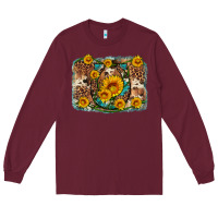 Burgundy sunflower gemstone leopard cowhide horseshoe background Long Sleeve Tee - Artiststas