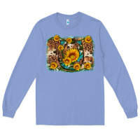Colony Blue sunflower gemstone leopard cowhide horseshoe background Long Sleeve Tee - Artiststas