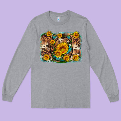 Sunflower Gemstone Leopard Cowhide Horseshoe Background Long Sleeve Tee Designed By Artiststas