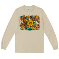 Mushroom sunflower gemstone leopard cowhide horseshoe background Long Sleeve Tee - Artiststas