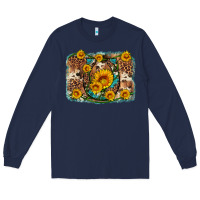 Navy sunflower gemstone leopard cowhide horseshoe background Long Sleeve Tee - Artiststas