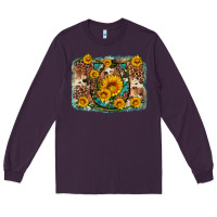 Plum sunflower gemstone leopard cowhide horseshoe background Long Sleeve Tee - Artiststas