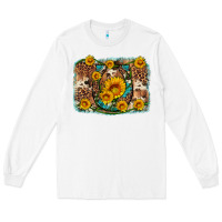 White sunflower gemstone leopard cowhide horseshoe background Long Sleeve Tee - Artiststas