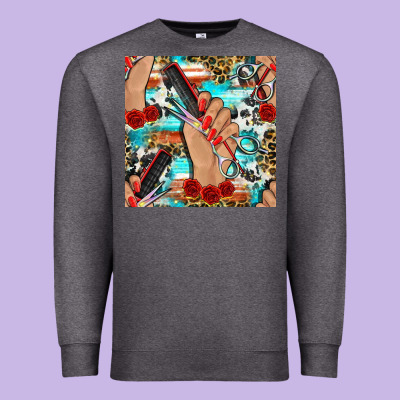 Hairdresser Hand Scissors And Roses With Serape Leopard And Cowhide Se Premium Sweatshirt Designed By Bundleandbundleshop