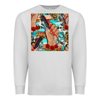 Dove Grey hairdresser hand scissors and roses with serape leopard and cowhide se Premium Sweatshirt - BundleAndBundleShop