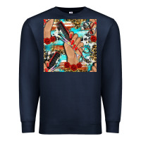 Navy hairdresser hand scissors and roses with serape leopard and cowhide se Premium Sweatshirt - BundleAndBundleShop