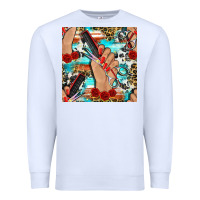 White hairdresser hand scissors and roses with serape leopard and cowhide se Premium Sweatshirt - BundleAndBundleShop