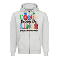 Dove Grey color outside the lines autism awareness Zipper Hoodie - MaliasSmallBusiness