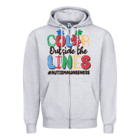 Heather Grey color outside the lines autism awareness Zipper Hoodie - MaliasSmallBusiness