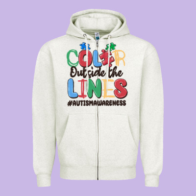 Color Outside The Lines Autism Awareness Zipper Hoodie Designed By Maliassmallbusiness