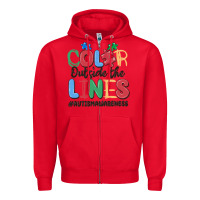 Red color outside the lines autism awareness Zipper Hoodie - MaliasSmallBusiness