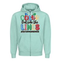 Seafoam color outside the lines autism awareness Zipper Hoodie - MaliasSmallBusiness