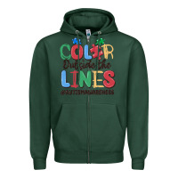 Sports Green color outside the lines autism awareness Zipper Hoodie - MaliasSmallBusiness
