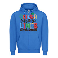 True Royal color outside the lines autism awareness Zipper Hoodie - MaliasSmallBusiness