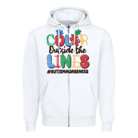 White color outside the lines autism awareness Zipper Hoodie - MaliasSmallBusiness