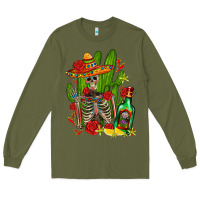 Army Green skeleton with sombrero and tequila Long Sleeve Tee - AdoDesignShop