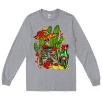 Heather Grey skeleton with sombrero and tequila Long Sleeve Tee - AdoDesignShop