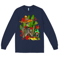 Navy skeleton with sombrero and tequila Long Sleeve Tee - AdoDesignShop
