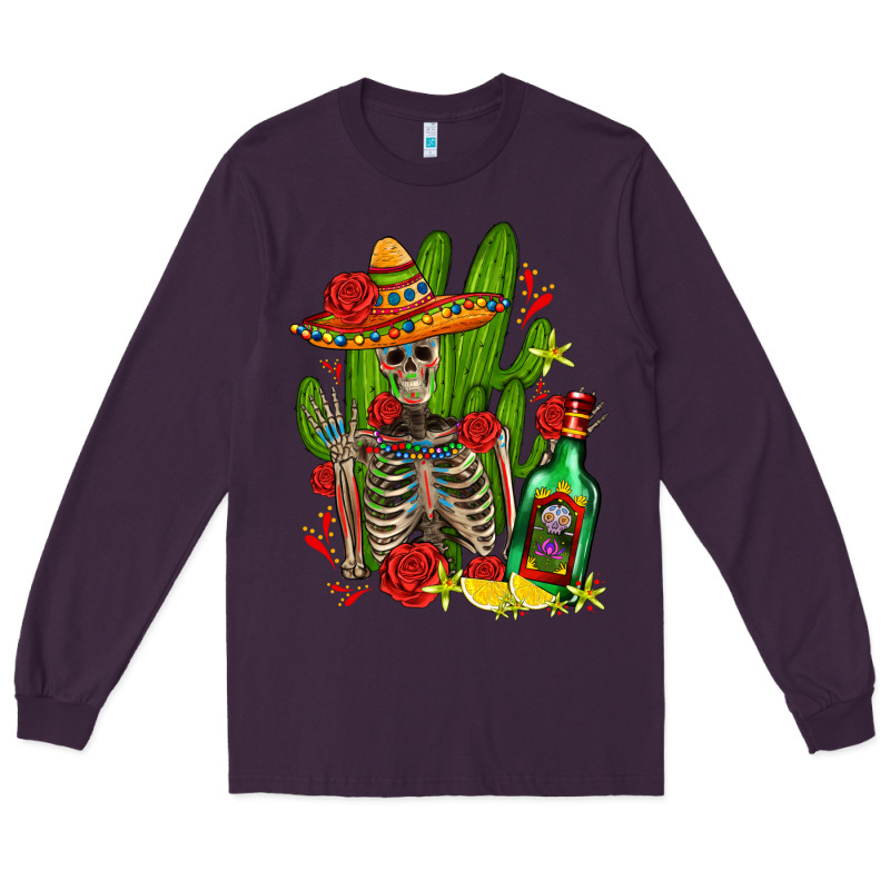 Skeleton With Sombrero And Tequila Long Sleeve Tee by AdoDesignShop | Teevron