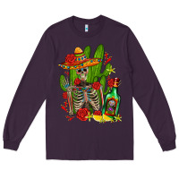 Plum skeleton with sombrero and tequila Long Sleeve Tee - AdoDesignShop