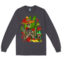 Smoke skeleton with sombrero and tequila Long Sleeve Tee - AdoDesignShop