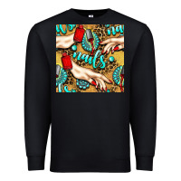 Black hand and nail polish with turquoise gemstone and leopard seamless patt Premium Sweatshirt - BundleAndBundleShop