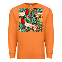 Carrot hand and nail polish with turquoise gemstone and leopard seamless patt Premium Sweatshirt - BundleAndBundleShop