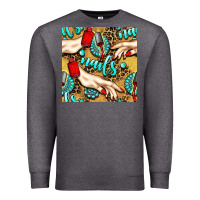 Charcoal Heather hand and nail polish with turquoise gemstone and leopard seamless patt Premium Sweatshirt - BundleAndBundleShop
