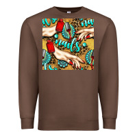 Chestnut hand and nail polish with turquoise gemstone and leopard seamless patt Premium Sweatshirt - BundleAndBundleShop