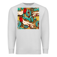 Dove Grey hand and nail polish with turquoise gemstone and leopard seamless patt Premium Sweatshirt - BundleAndBundleShop