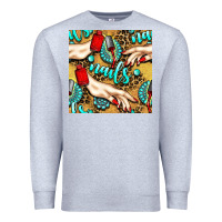 Heather Grey hand and nail polish with turquoise gemstone and leopard seamless patt Premium Sweatshirt - BundleAndBundleShop