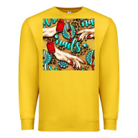 Lemon hand and nail polish with turquoise gemstone and leopard seamless patt Premium Sweatshirt - BundleAndBundleShop