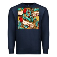 Navy hand and nail polish with turquoise gemstone and leopard seamless patt Premium Sweatshirt - BundleAndBundleShop