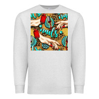 Oatmeal Heather hand and nail polish with turquoise gemstone and leopard seamless patt Premium Sweatshirt - BundleAndBundleShop